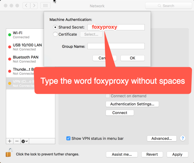 enter shared secret called foxyproxy