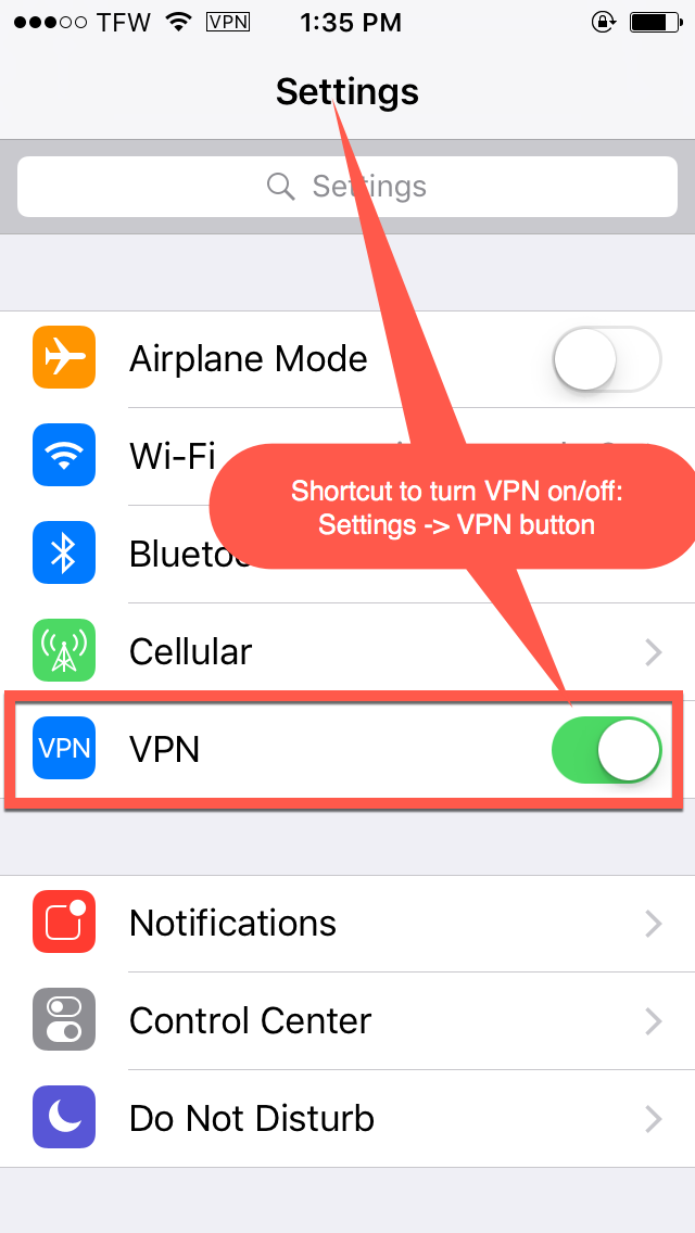 iphone vpn shortcut ios 6